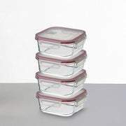 Set de 4 Táper de Vidrio con Válvula de 1100 ml (19x19x7,5 cm)