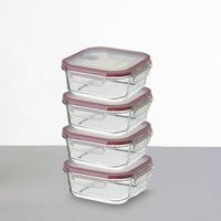 Set de 4 Táper de Vidrio con Válvula de 1100 ml (19x19x7,5 cm)