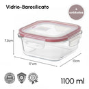 Set de 4 Táper de Vidrio con Válvula de 1100 ml (19x19x7,5 cm)