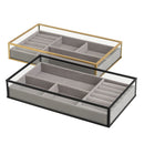 Set 2 Bandejas Joyero Metal y Cristal Negro/Dorado 25x14cm