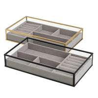 Set 2 Bandejas Joyero Metal y Cristal Negro/Dorado 25x14cm