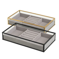 Set 2 Bandejas Joyero Metal y Cristal Negro/Dorado 23x12cm