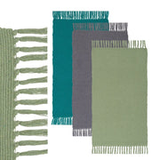 Conjunto de 3 tapetes retangulares verde, azul e cinzento de algodão de 50x80cm