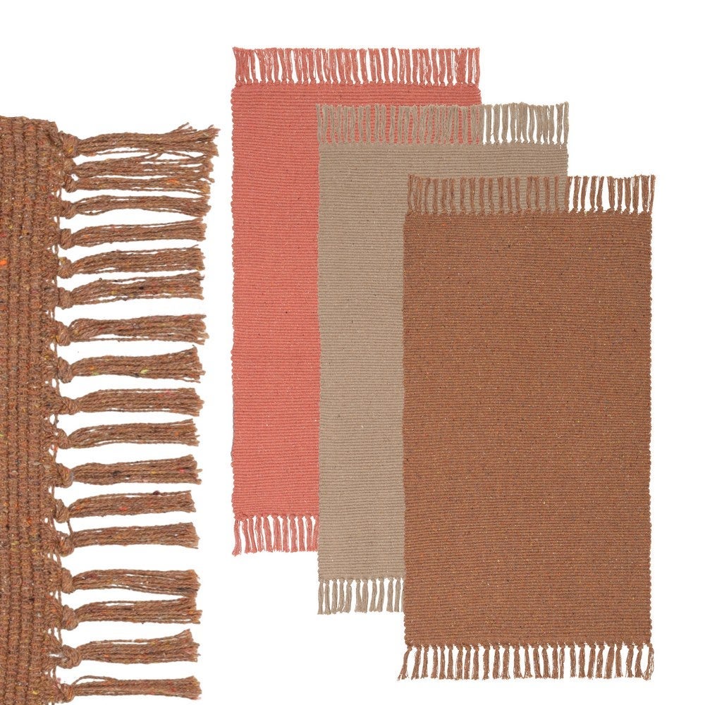 Set de 3 alfombras rectangulares marrón rosa y beige de algodón de 50x80cm