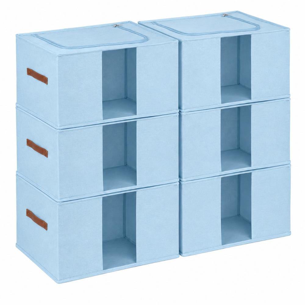 Set de 6 organizadores plegables azul con ventana. 65 litros. 50x42x32 cm