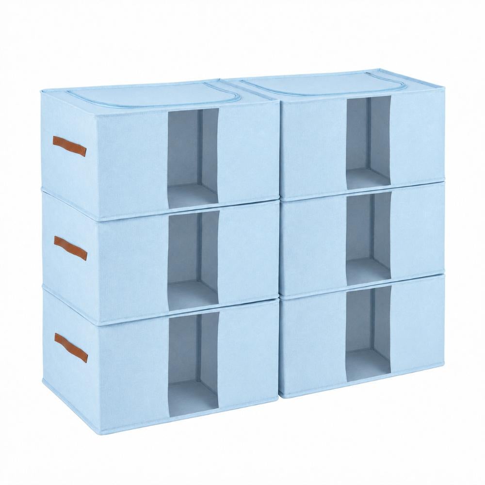 Set de 6 organizadores plegables azul con ventana. 47 litros. 51x34x28 cm