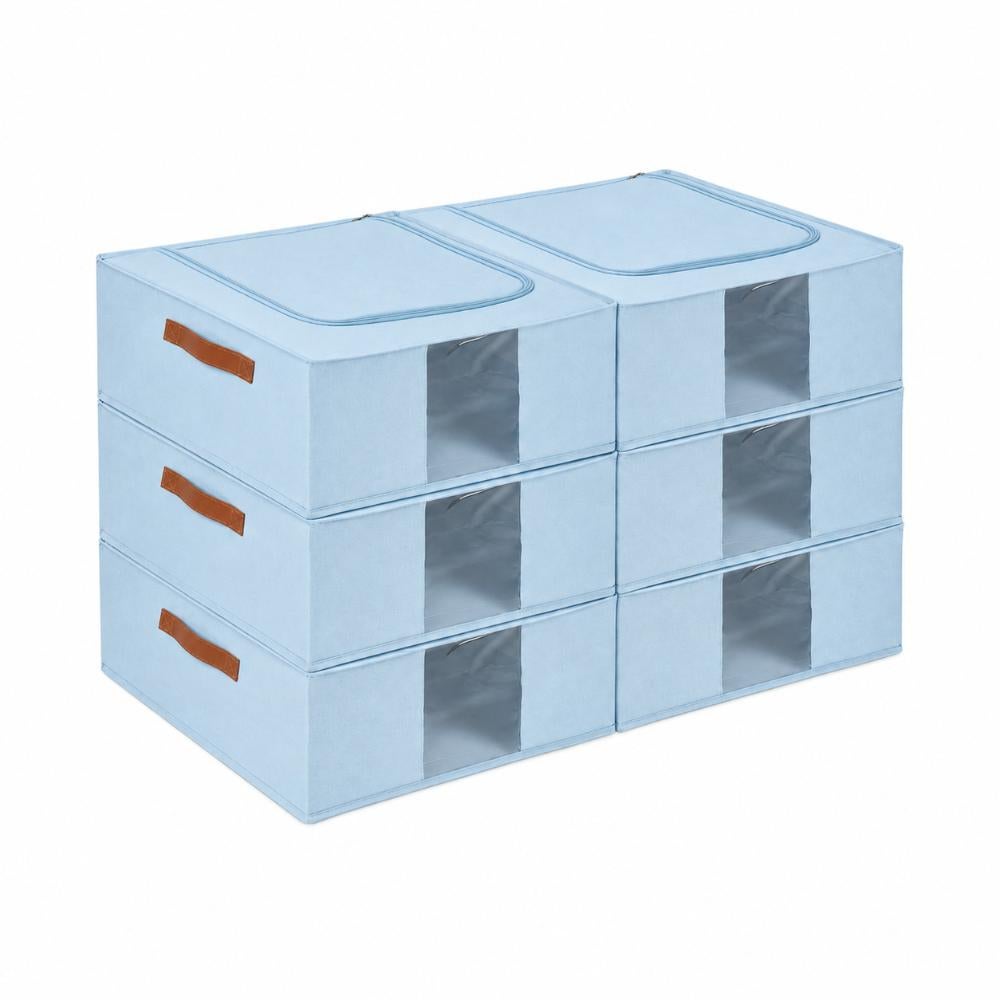 Set de 6 organizadores plegables azul con ventana. 41 litros. 53x43x19 cm