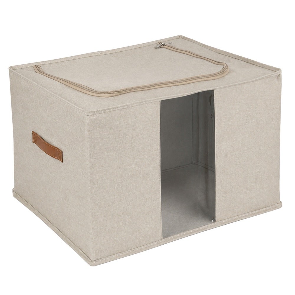Set de 6 organizadores plegables beige con ventana. 65 litros. 50x42x32 cm