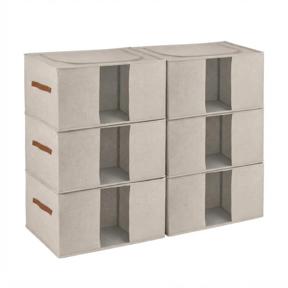 Set de 6 organizadores plegables beige con ventana. 47 litros. 51x34x28 cm