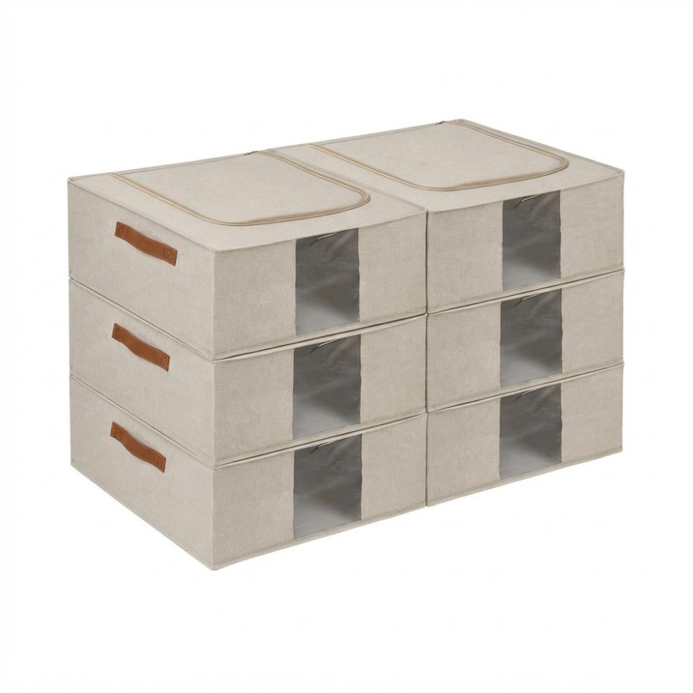 Set de 6 organizadores plegables beige con ventana. 41 litros. 53x43x19 cm