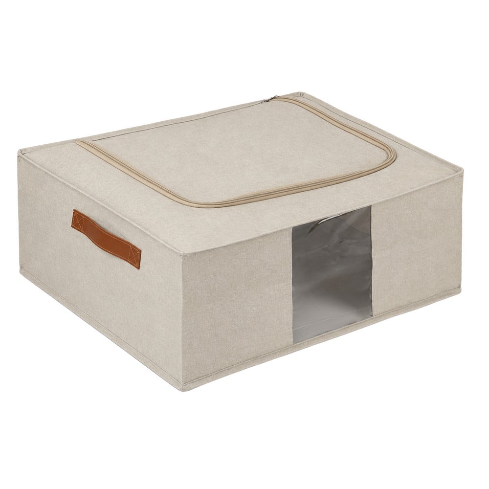Set de 6 organizadores plegables beige con ventana. 41 litros. 53x43x19 cm