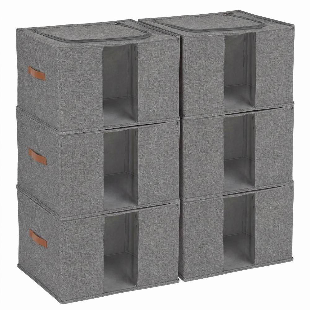 Set de 6 organizadores plegables gris con ventana. 65 litros. 50x42x32 cm
