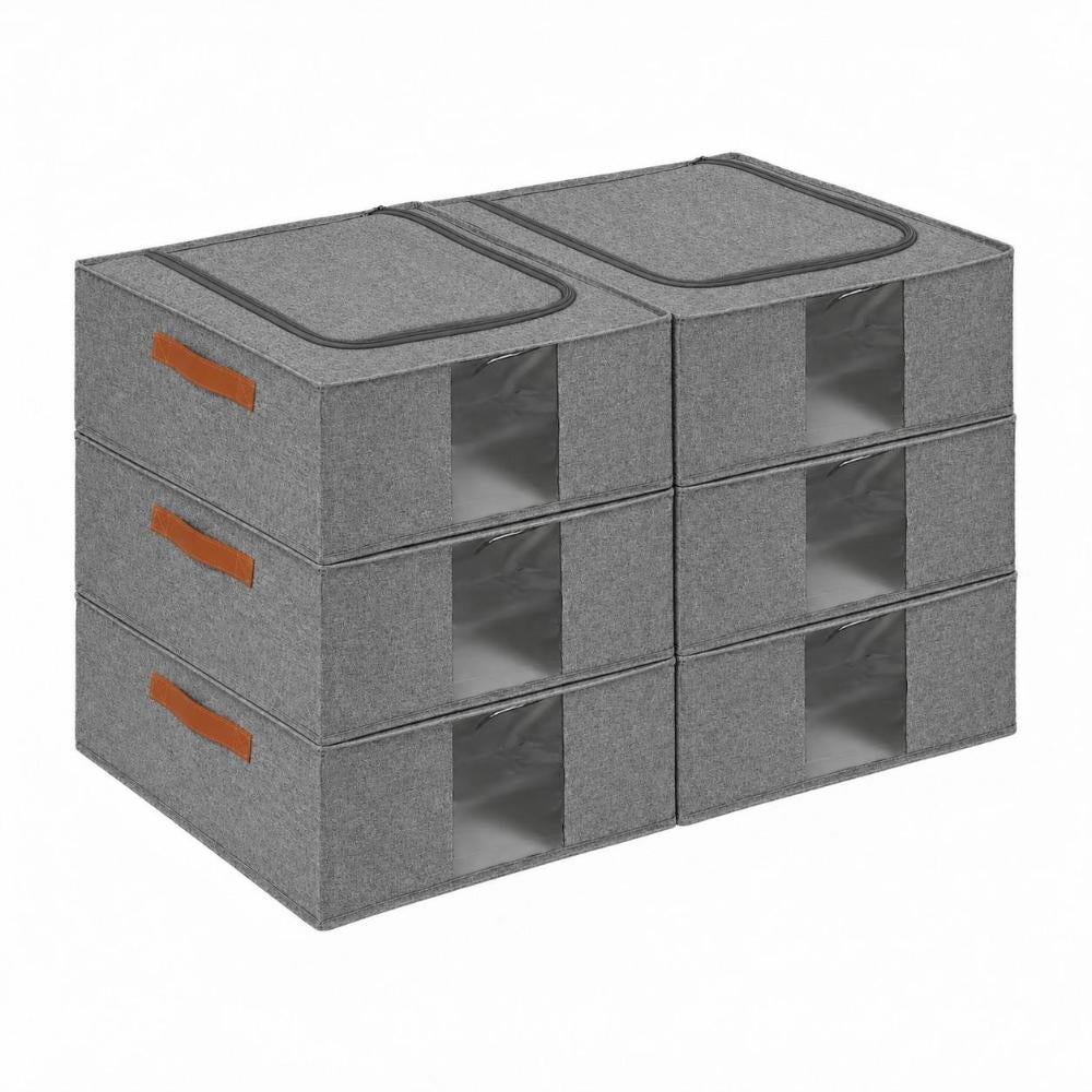 Set de 6 organizadores plegables gris con ventana. 41 litros. 53x43x19 cm