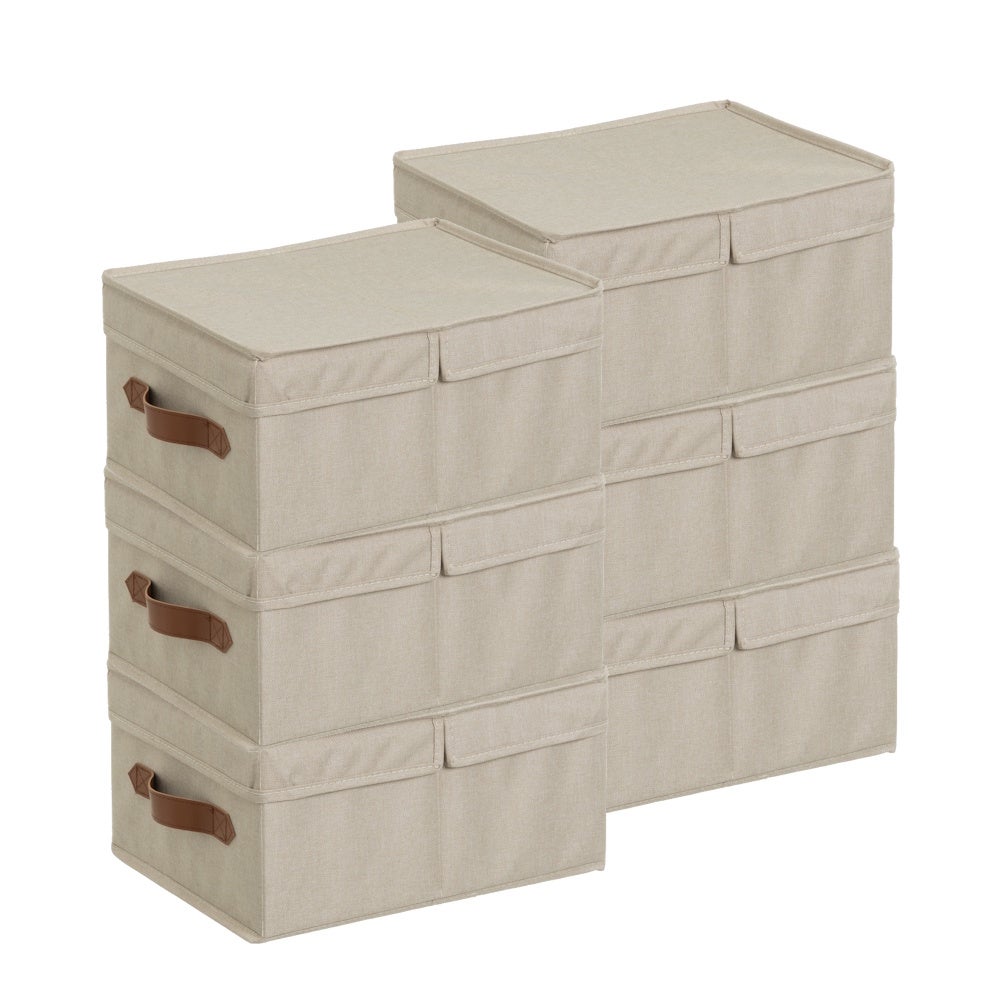 Set de 6 cajas plegables tapa doble de poliéster beige 11 L 33x25x16 cm