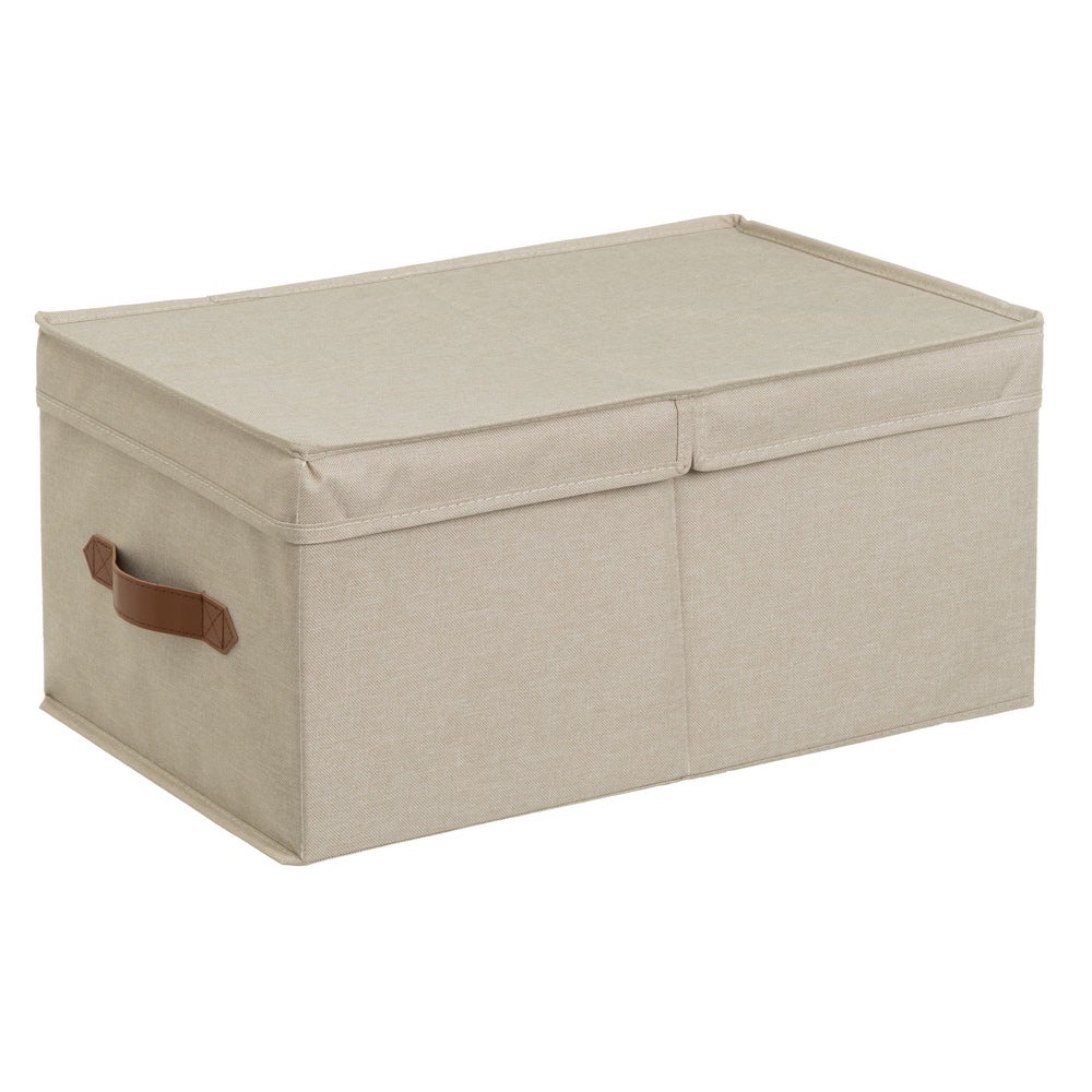 Set de 6 cajas plegables con tapa doble poliéster beige 47x30x22 cm 28 L