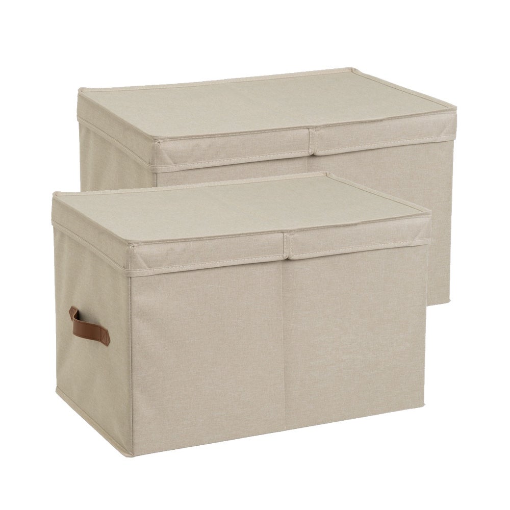 Set de 2 cajas plegables de poliéster beige tapa doble 50 L 50x33x32 cm