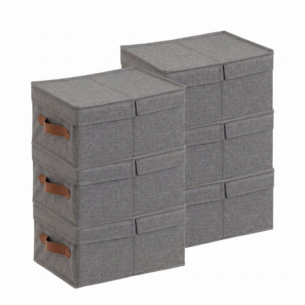 Set de 6 cajas plegables con tapa doble de poliéster gris 33x25x16 cm