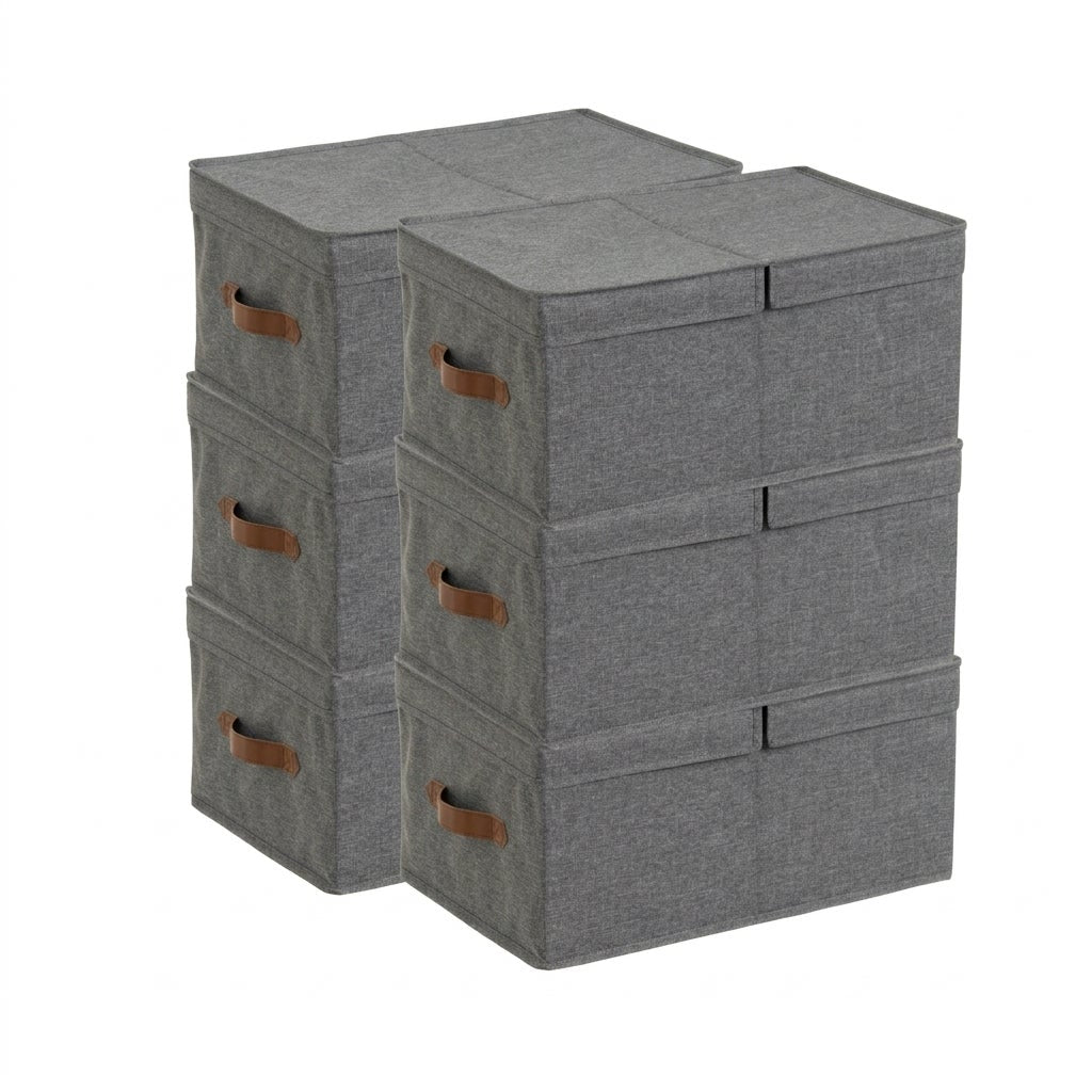 Set 6 cajas organizadoras plegables con tapa gris 28L 47x30x22 cm
