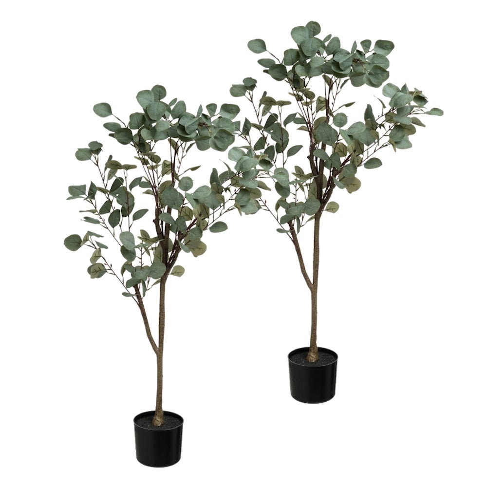 Set de 2 plantas de eucalipto verdes de plástico con maceta de 60x120 cm