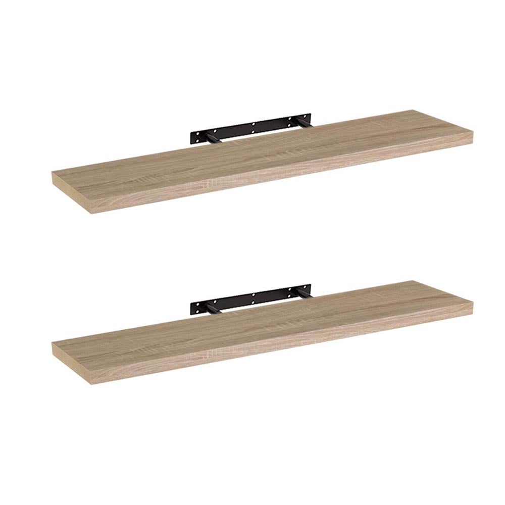 Set de 2 estantes de pared flotantes color madera natural 120x23,5x3,8 cm