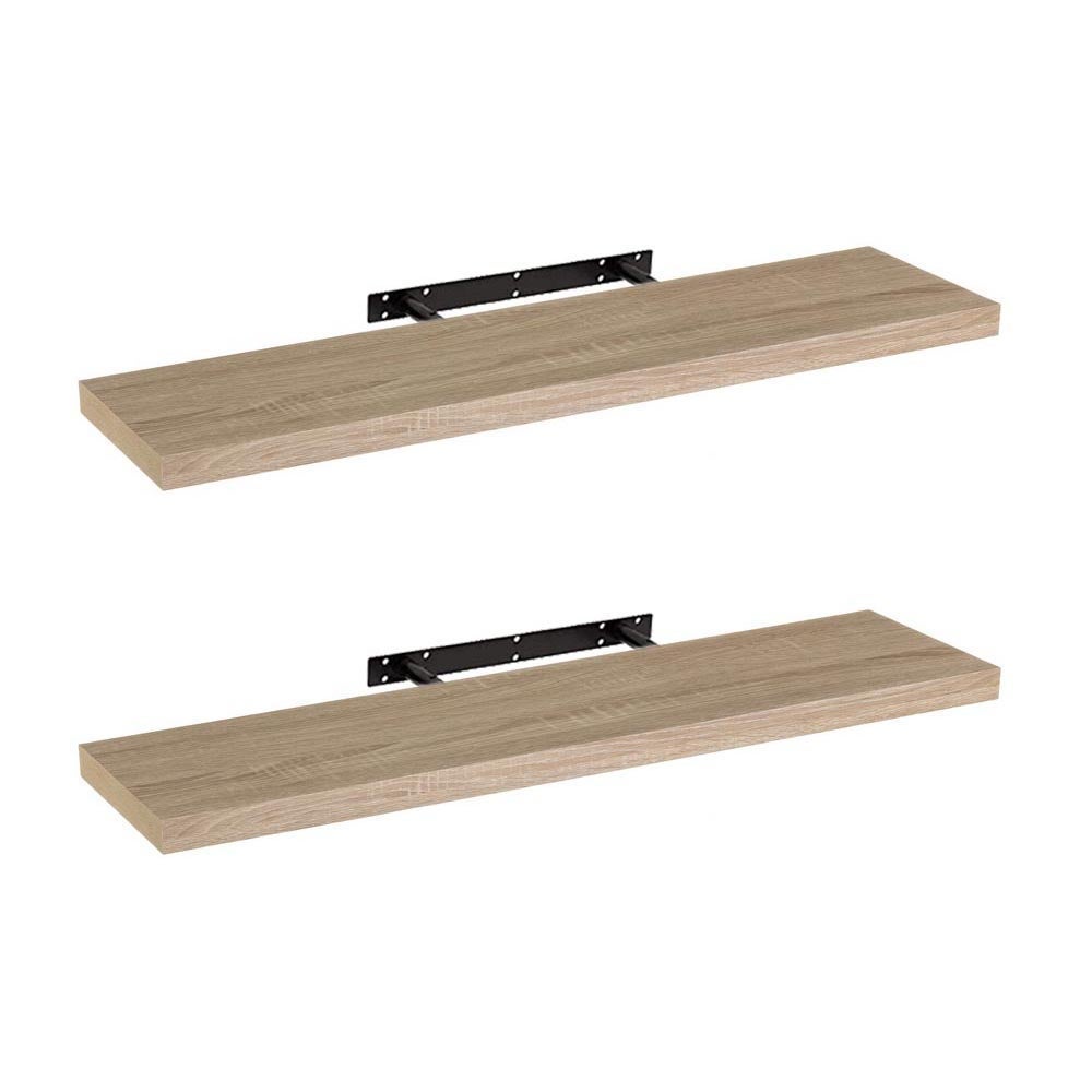 Conjunto de 2 prateleiras de parede flutuantes cor de madeira natural 100x23,5x3,8 cm