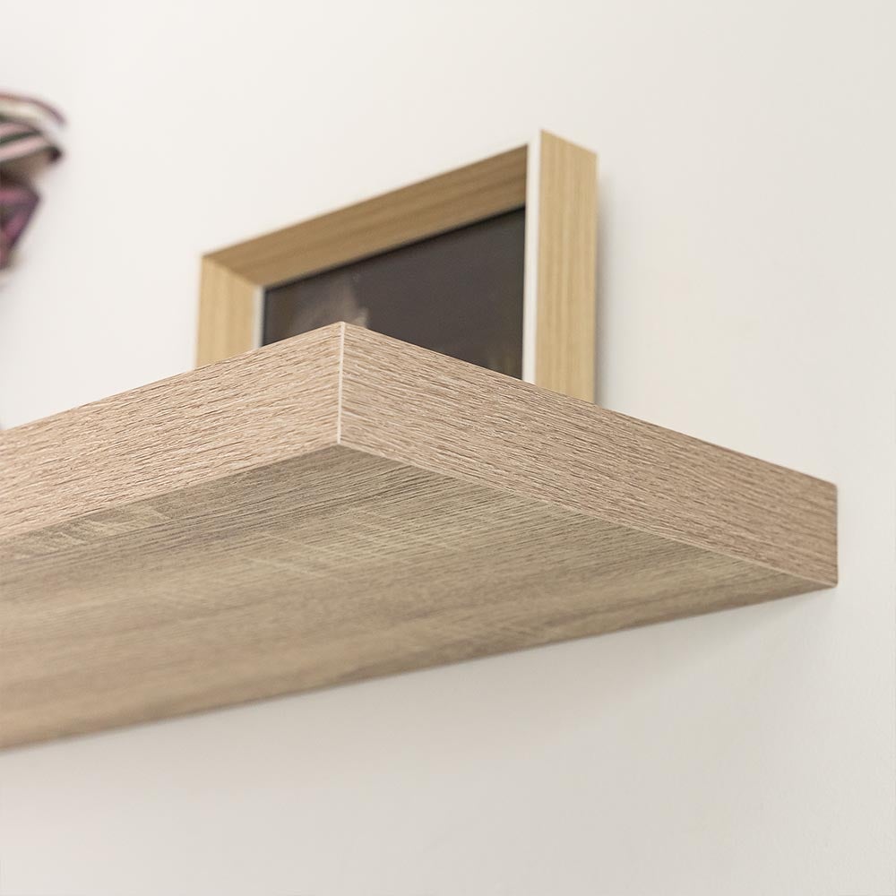 Conjunto de 2 prateleiras de parede flutuantes cor de madeira natural 100x23,5x3,8 cm
