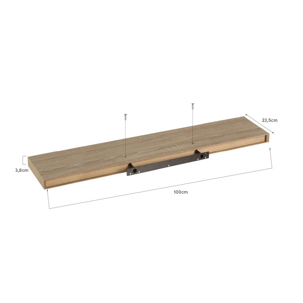 Conjunto de 2 prateleiras de parede flutuantes cor de madeira natural 100x23,5x3,8 cm