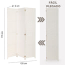Biombo de papel trenzado blanco plegable en 3 secciones de 120x175 cm