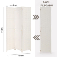 Biombo de papel trenzado blanco plegable en 3 secciones de 120x175 cm