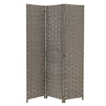 Biombo tríptico de papel trenzado color gris, plegable y de 120x175 cm