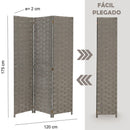 Biombo de papel trenzado gris plegable en 3 secciones de 120x175 cm