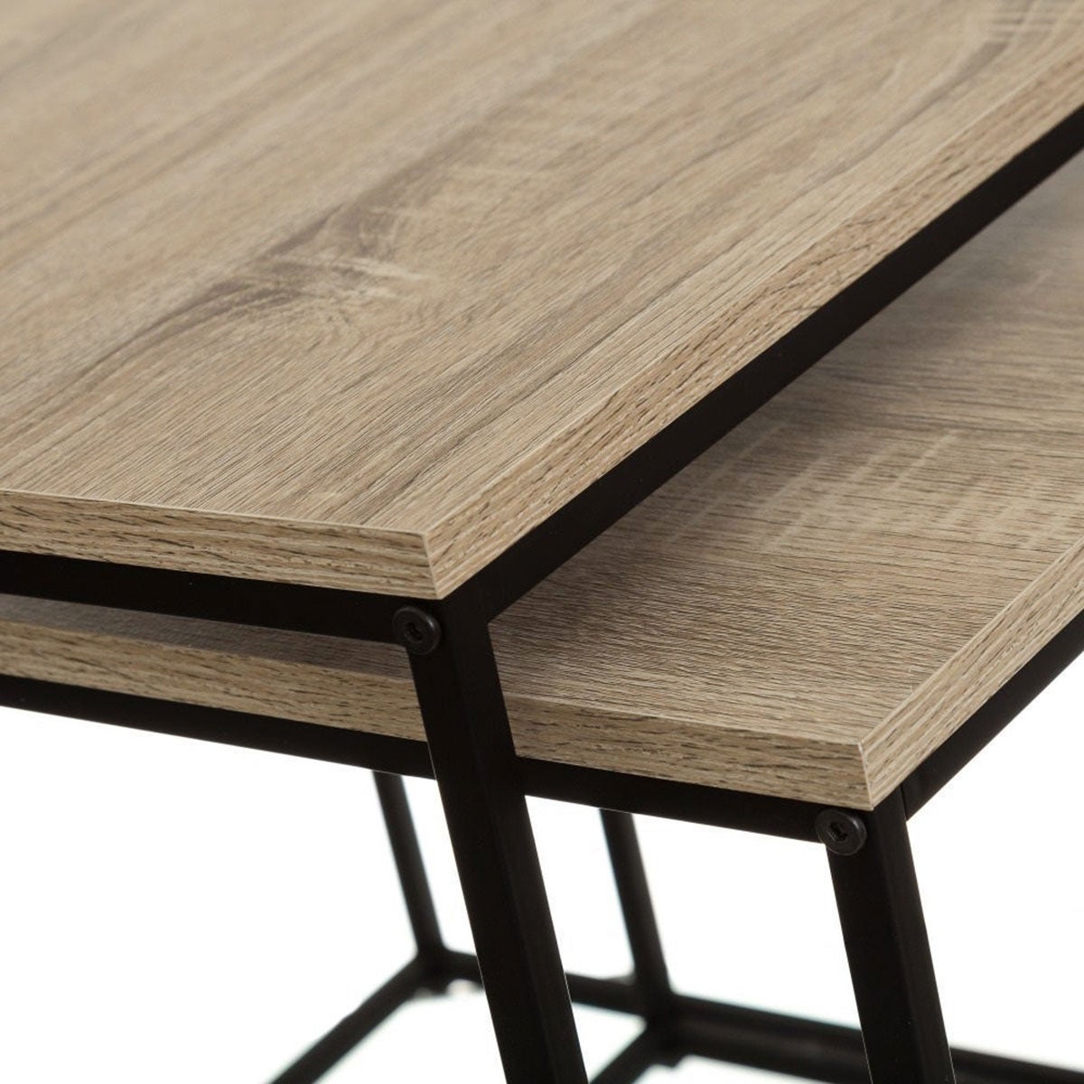 Set de 2 mesas de centro nido de madera natural y metal negro de 50x50cm