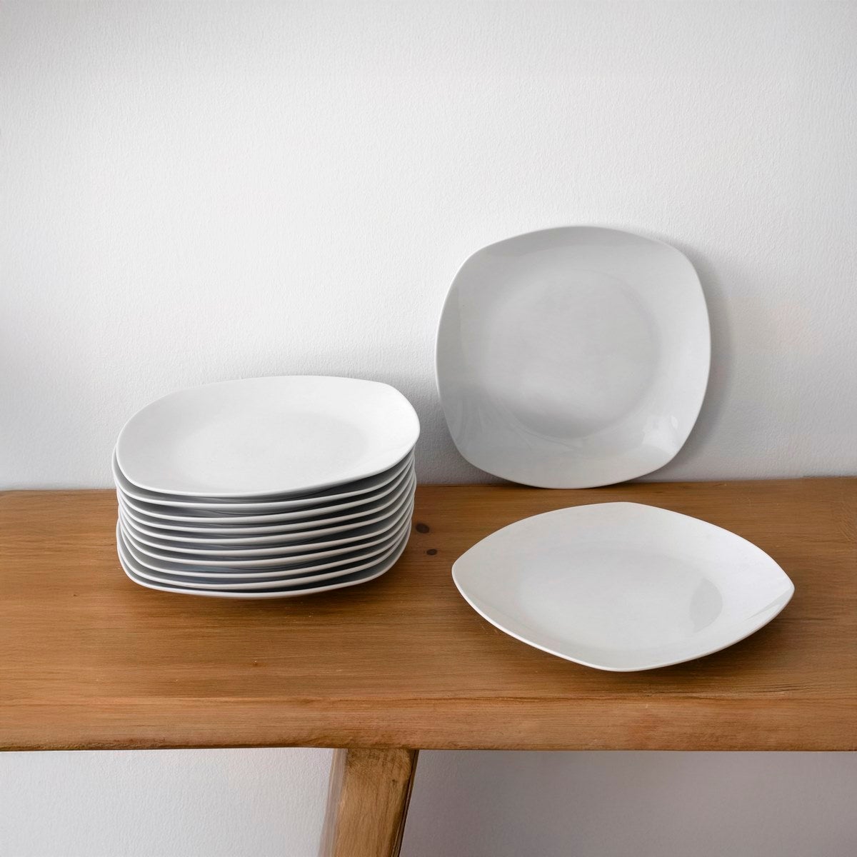 Juego de 12 platos de postre cuadrados de porcelana color blanco de 21 cm