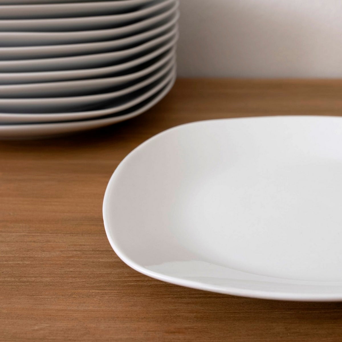 Juego de 12 platos de postre cuadrados de porcelana color blanco de 21 cm