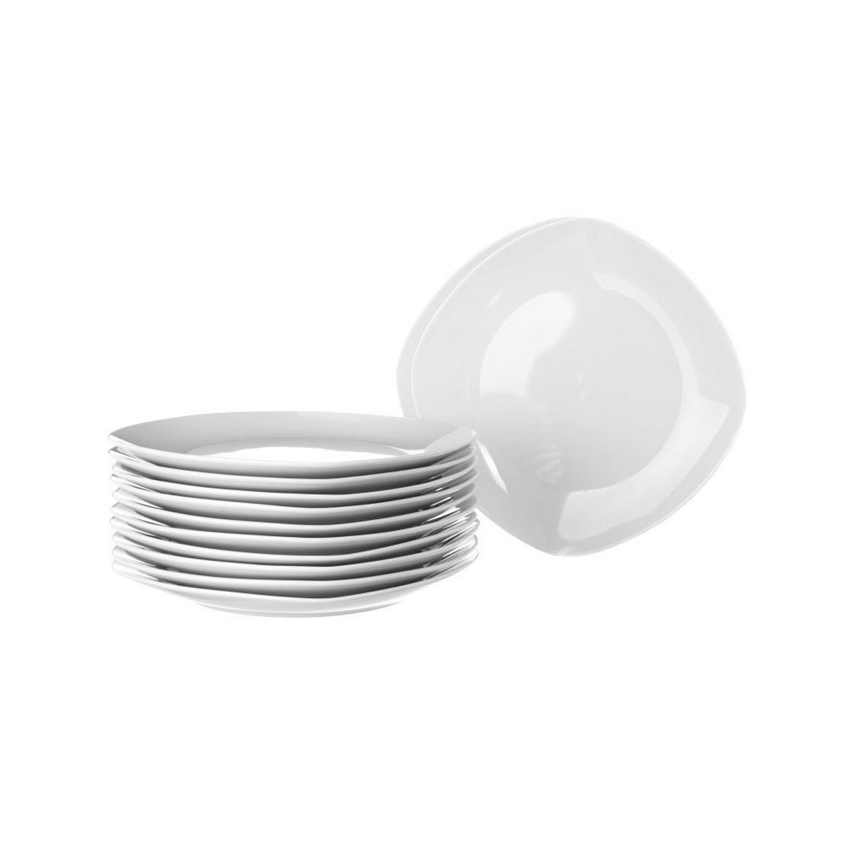 Set de 12 platos postre cuadrados blancos de porcelana de Ø 21 cm
