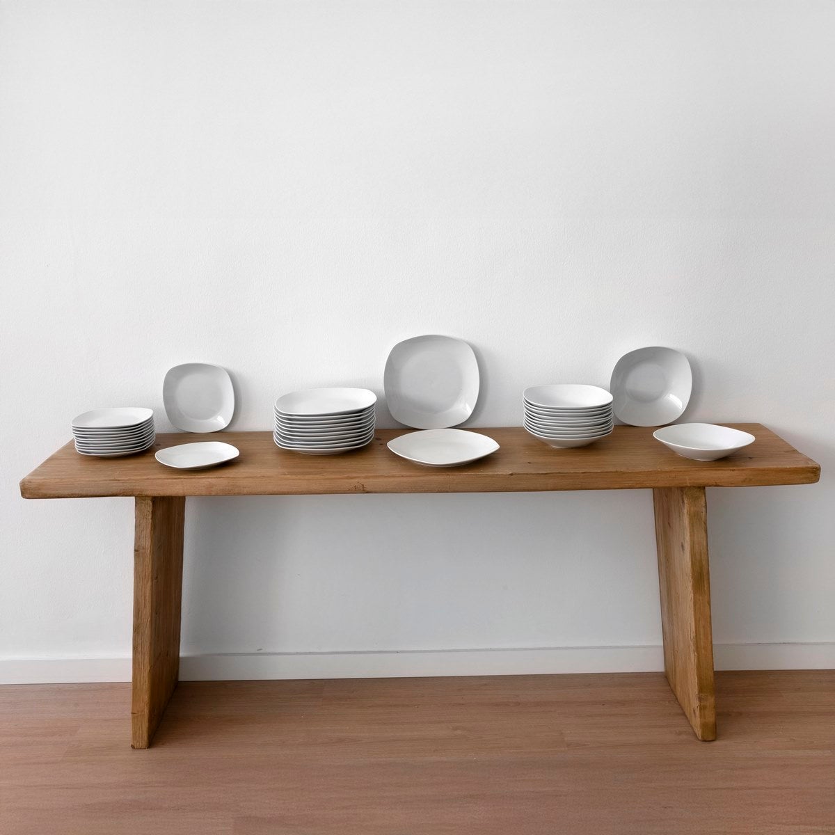 Set de 12 platos postre cuadrados blancos de porcelana de Ø 21 cm