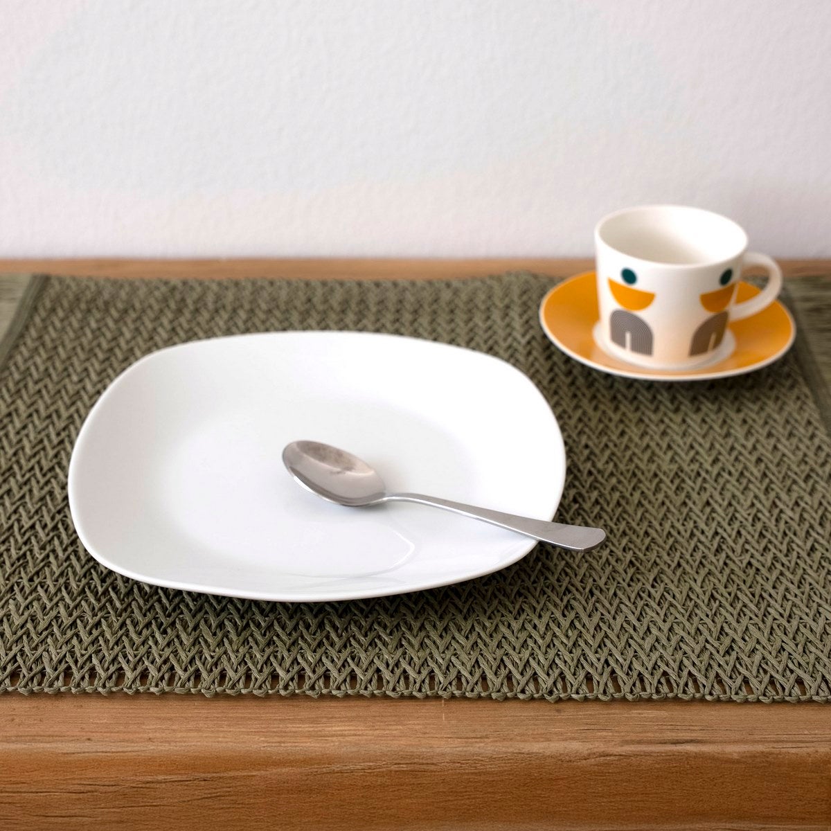 Juego de 12 platos de postre cuadrados de porcelana color blanco de 21 cm