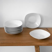 Set de 12 platos hondos cuadrados blancos de porcelana de 21,5 cm