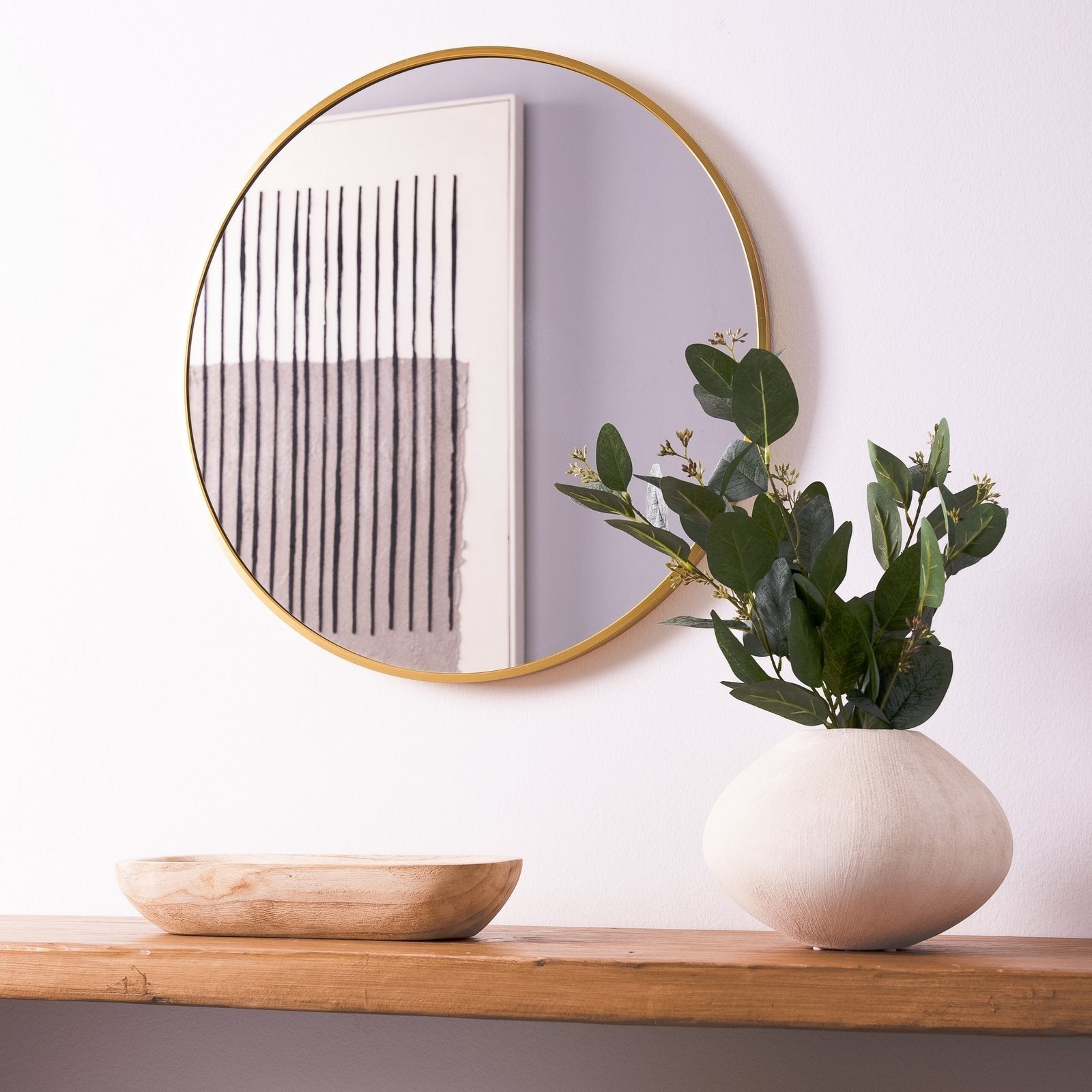 Espejo de pared redondo con marco de aluminio dorado de 60 cm