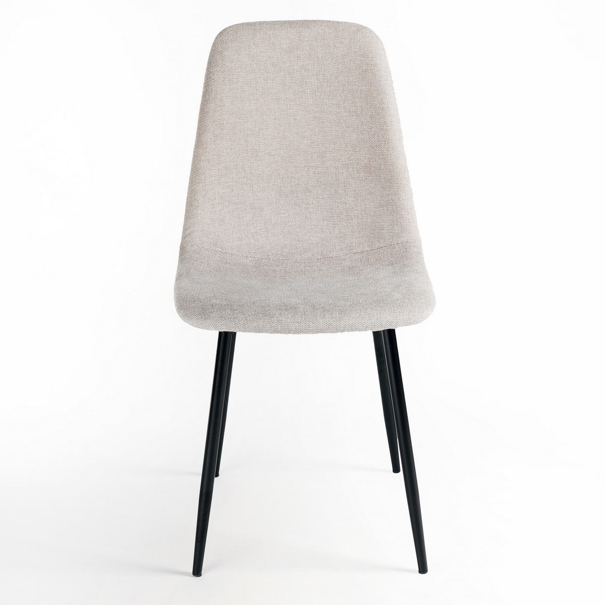 Silla de comedor Lina beige tapizada en lino con patas metálicas negras