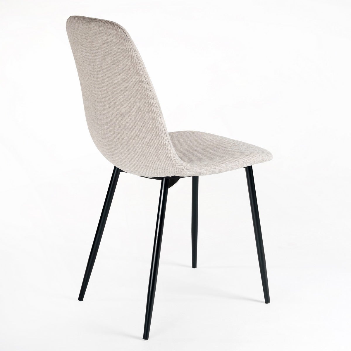 Silla de comedor Lina beige tapizada en lino con patas metálicas negras
