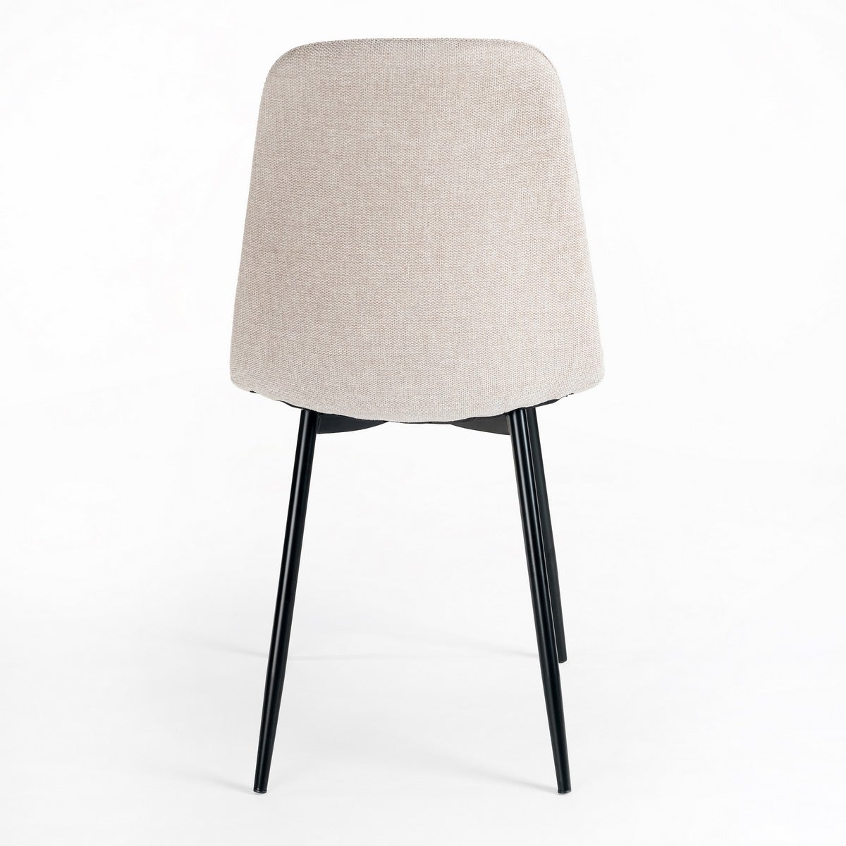 Silla de comedor Lina beige tapizada en lino con patas metálicas negras