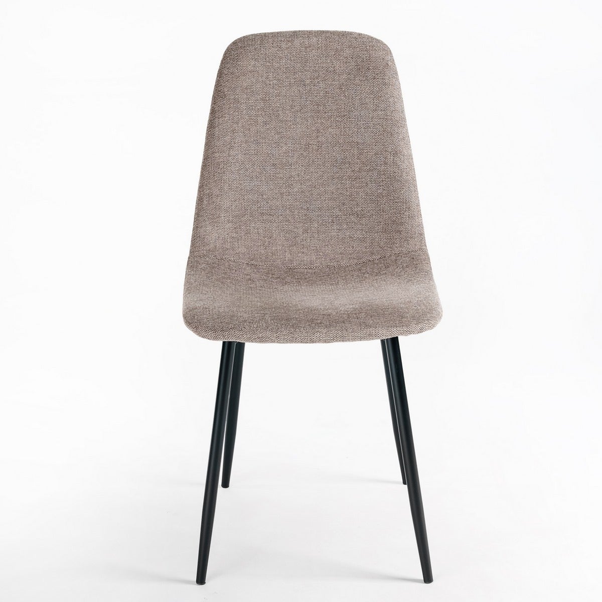 Silla de comedor Lina taupe tapizada en lino con patas metálicas negras
