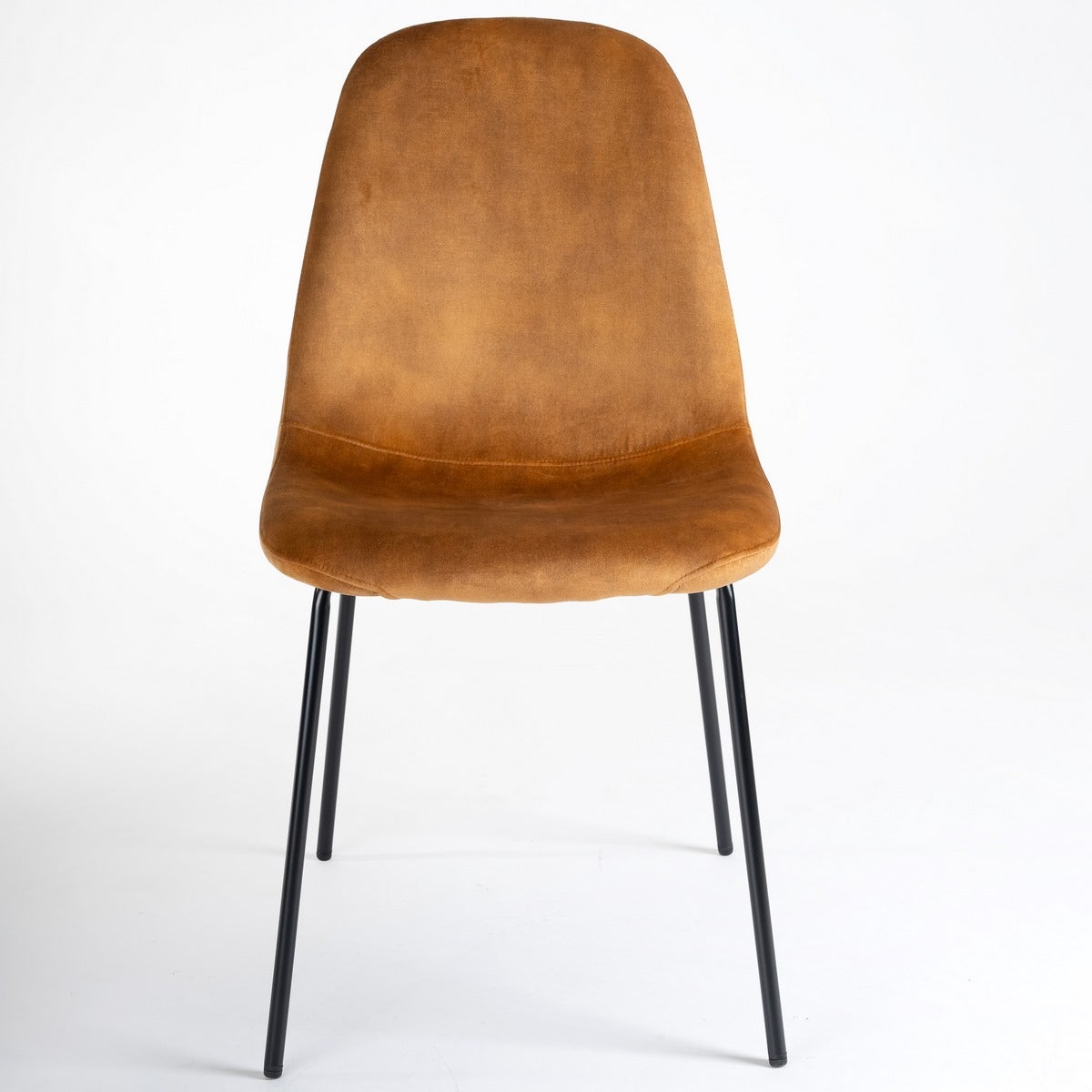Silla Gina de terciopelo ocre con patas de metal negro