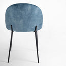 Silla Gina Ovalo de terciopelo azul con patas niveladoras negras