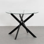 Mesa de cristal templado y base de metal negro de 100 cm de diámetro