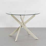 Mesa de cristal templado y base de metal beige de 100 cm de diámetro