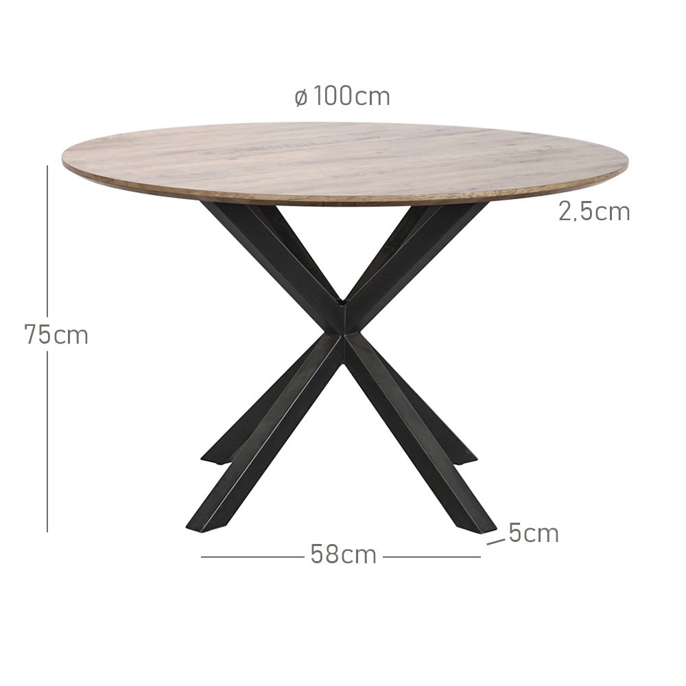 Mesa de comedor 4 personas redonda de metal y DM negra 100 cm