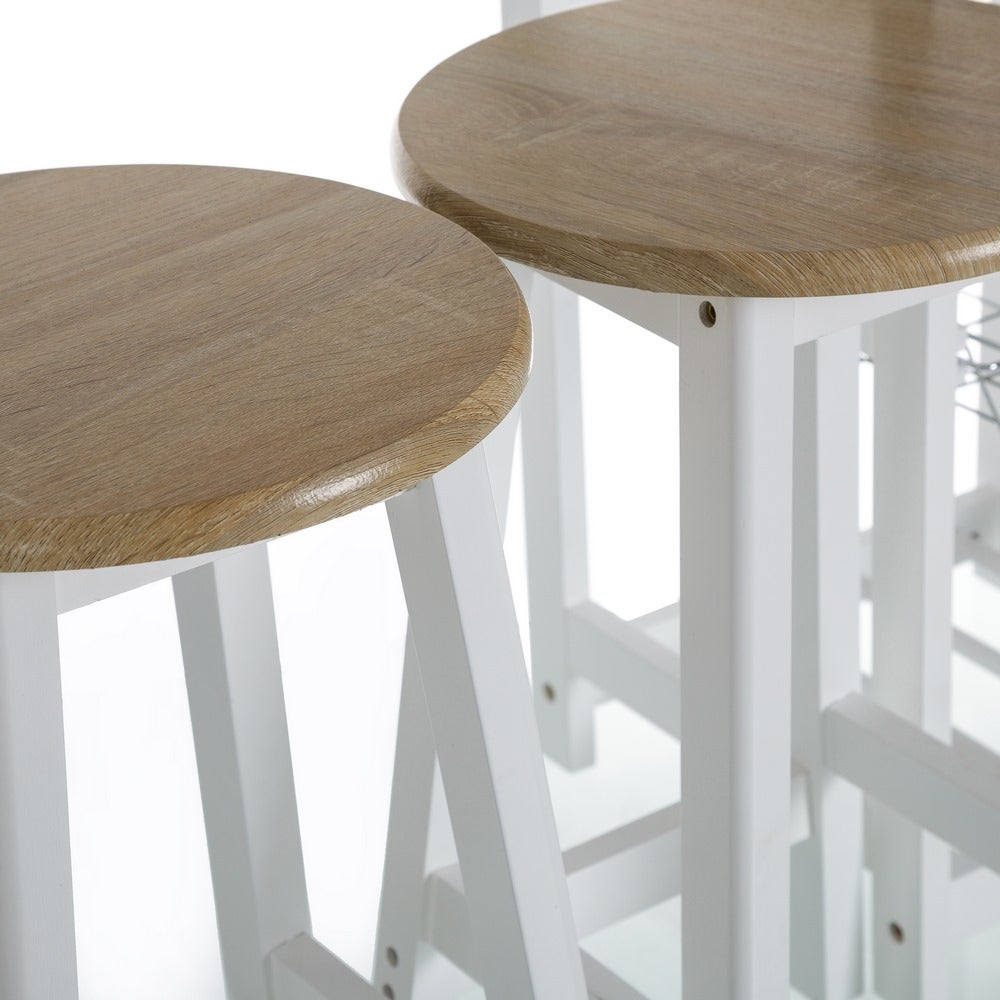 Pack de mesa barra y 2 taburetes de bar de MDF blanco y natural