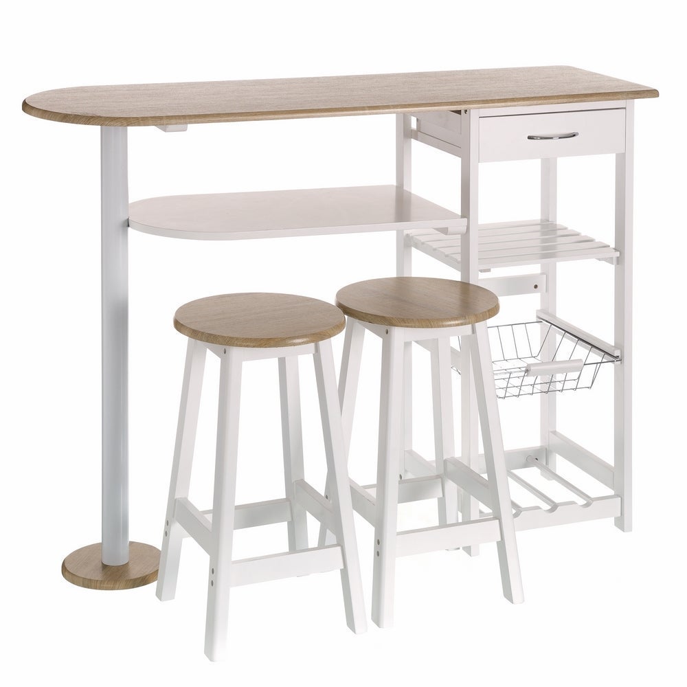 Pack de mesa barra y 2 taburetes de bar de MDF blanco y natural